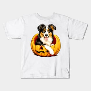 Australian Shepherd Dog inside Pumpkin #1 Kids T-Shirt